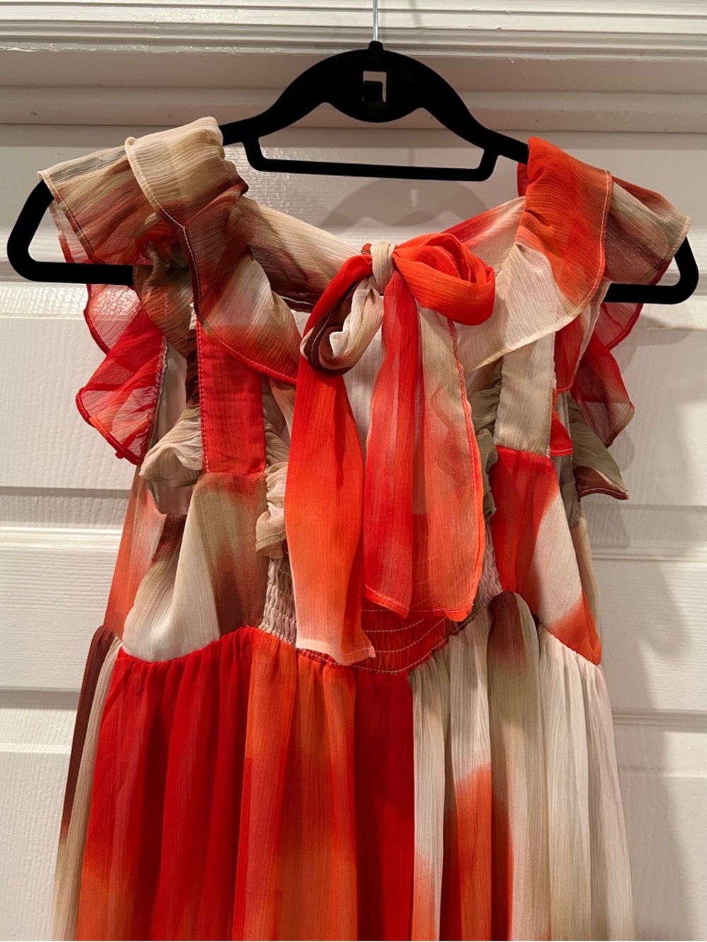 Banana Republic Chiffon Watercolor Ruffle Dress With Tie Back Size Small - Picture 5 of 8